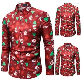 Men's Casual Shirts Christmas Shirt For Men Snowman Graphic Long Sleeve Fashion Blouse Funny Button Down Party