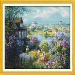 Town of autumn home decor painting Handmade Cross Stitch Embroidery Needlework sets counted print on canvas DMC 14CT 11CT246R