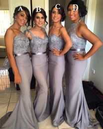 2024 Dark Grey Mermaid Bridesmaid Dresses Sparkly Beaded Top Country Maid of Honour Wedding Guest Gowns Formal Prom Party Dress