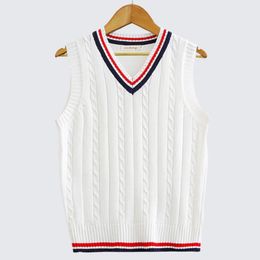 2023 Spring Autumn Men Uniform Vest Fashion V Neck Pullover Boys British Student Sleeveless Waistcoat Tank Tops Sweaters y240312