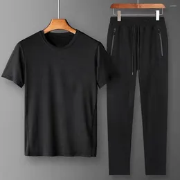 Running Sets Men Printed T-shirt Pants Set Men's Sport Outfit With O-neck Elastic Drawstring Waist Sweatpants Oversized Tracksuit