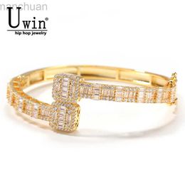 Bangle Uwin Baguette CZ Bracelets Mens Bangles Iced Out CZ Gold Silver Colour Luxury Box Clasp Drop Shipping ldd240312