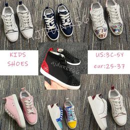 Kids Designer Red New Bottoms Casual Shoes Loafere Rivets Low Studed Kid Designers Shoe Children Fashion Bottomes Trainers Eur25-35