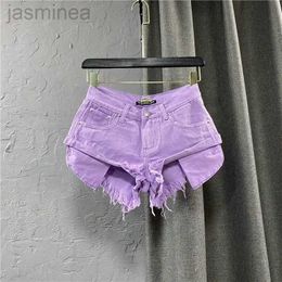 Women's Shorts Denim Shorts Summer Fashion Sexy Low Waist Tassel Purple Pocket Loose Wide Leg Hot Pants Short Jeans Pants ldd240312