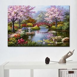 Modern landscapes Painting Japanese Garden in Bloom Oil Painting Canvas High quality Hand painted Trees Artwork Wall Decor Beautif274t