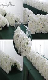 Decorative Flowers Wreaths 6055CM White Artificial Flower Row With Plastic Green Mesh Base Wedding Props Decoration Window Even6363752