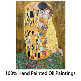 Wall Art Oil Painting the Kiss Gustav Klimt Canvas Reproduction Portrait Woman Artwork Modern Gold Bathroom Office Romantic Home D248T