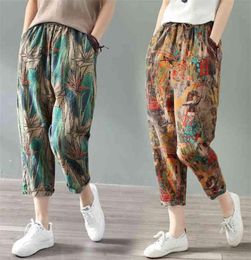 Women Boho Harem Pants Loose Oversized Blended Cotton Linen Streetwear Hip Hop Dance Trousers Ethnic Print Hippie Pant 2109152552209