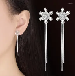 Stud Earrings 925 Sterling Silver Personality Elegant Prevent Allergy Snowflake Earring High Quality Exquisite Long Tassel