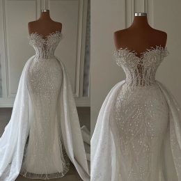 African Sparkly Mermaid Wedding Dresses Custom Made Lace Appliques Seuqins Bridal Dress Vestidos De Novia