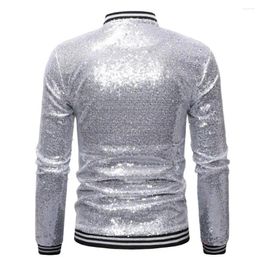 Men's Jackets Men Jacket Sequin Stage Show Dance Performance Coat For With Stand Collar Shiny Long Sleeves Slim Fit Zipper Closure Mid