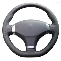 Steering Wheel Covers Black Genuine Leather Hand-Stitched Car Cover For 2013 408