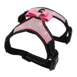 Dog Collars & Leashes Adjustable Puppy Bow Harness Bling Rhinestone Pet Dogs Safe Travel Supplies For Small Medium Large300h
