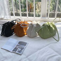 HBP Non-Brand Korean Summer Women New Macaron Color Shoulder Bag Fashion PU Leather Handbag Soft Side Drawstring Pleated Small Square