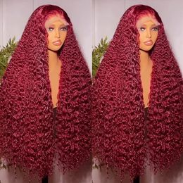 Glueless HD Lace Frontal Wig Red Curly Human Hair Wig for Women Wear Go 99J Burgundy Deep Wave 13x4 Lace Front Human Hair Wigs