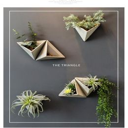 Triangular flower Vases apparatus Retro American Cement Simulated Flowers Pot Wall Hanging of Polyporous Plants in Restaurant231e