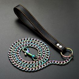 316L Stainless Steel Pet Dog Leash Fully Welded NK Chain Leather Leash Outdoor Training Pet Leash225h