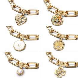 2024 New 14K Gold Plated 925 Silver Power of the Light Sun Medallion Charm Fit Original Me Bracelet Women Jewellery DIY
