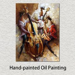 Musical Jazz Oil Painting Abstract Hand Painted Lady Artwork Paintings Picture for Living Room Wall Decor296n