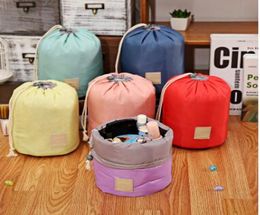 2016 Arrival Barrel Shaped Travel Cosmetic Bag Nylon Polyester High Capacity Drawstring Elegant Drum Wash Bags Makeup Organiser St8896374