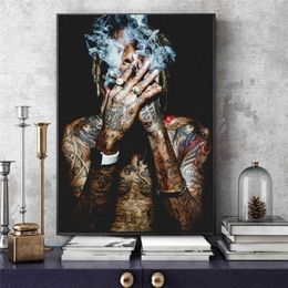 Wiz Khalifa Rap Music Hip-Hop Art Fabric Poster Print Wall Pictures For living Room Decor canvas painting posters and prints310H