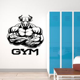 Gym Logo Bull Muscles Bodybuilder Wall Stickers Vinyl Home Decoration GYM Club Fitness Decals Removable Self-adhesive Mural238b