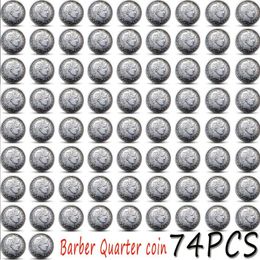 74pcs USA Old Colour coins 1892-1916 p-o-s-d Barber Quarter Copy 24mm Coin collection237V