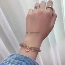 Bangle Exquisite Pink Bracelets For Women Cute Star Moon Bracelet Metal Chain Beads Bracelet Sister Girlfriend Gift