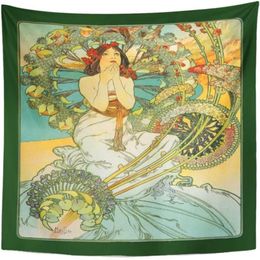 Tapestries Artwork Wall Hanging Fine Mucha Nouveau Monte French Artistic Birds Flowers Vintage Home Decor Print230C