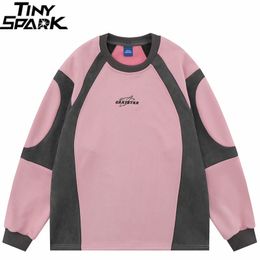 Herren Wildleder Sweatshirt Streetwear Retro Patchwork Grafik Harajuku Pullover Sweat Shirt Pullover HipHop Street Wear Rosa Y2K 240229