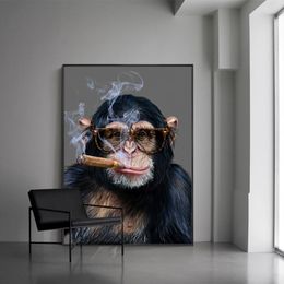 Monkey Smoking Posters Gorilla Wall Art Pictures for Living Room Animal Prints Modern Canvas Painting Home Decor Wall Painting259S