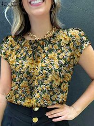 Women's Blouses Shirts ZANZEA Summer Fashion Holiday Blouse Bohemian Floral Printed Tops Woman Casual Pleated Design Elegant Short Sle Shirt 2023L24312