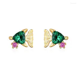 Stud Earrings TIANDE Gold Plated Fish Shape For Women Exquisite Zircon Piercing Small 2024 Fashion Jewellery Wholesale