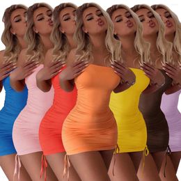 Casual Dresses Strapless Pleated Sexy Bodycon Mini Dress Off Shoulder Sleeveless Summer Party Women Backless Beach