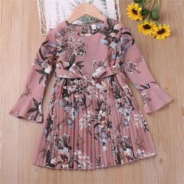 Girl Dresses Girl's Casual Dress Summer Scoop Neck Long Sleeves Floral Flowy Print Plain Dark For Toddler Two Piece Kids