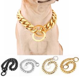 15 mm Edelstahl-Hundekette, Metall-Trainingshalsbänder für Haustiere, Dicke, Gold, Silber, Slip-Hundehalsband für große Hunde, Pitbull, Bulldogge, Q1286t