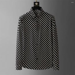 Men's Casual Shirts Spring Summer Polka Dot Printed Shirt For Men Lomg Sleeve Loose Fashion Social Party Streetwear Clothing 4XL