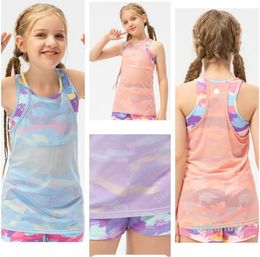 Girls LU-890 Sports Yoga Vest Fake Two Pieces Dance Training Tops Childrens Running Fitness Vest Kids Sports Tops