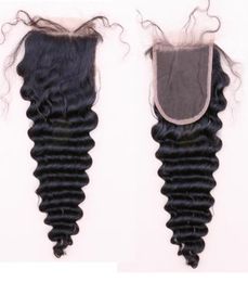 10A Grade Deep Wave Virgin Remy Human Hair Bundles Part Middle Part Lace Closures Hair Weaves with Lace Closure 6268157