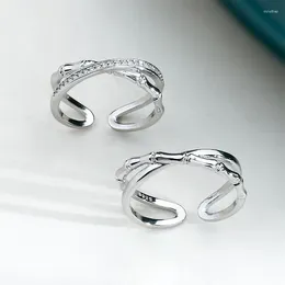 Cluster Rings VENTFILLE 925 Stamp Silver Colour Lovers Antithetical Ring For Women Slub Double Layer Overlapping Jewellery Gift Dropship