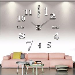 3d big acrylic mirror wall clock brief diy quartz watch still life clocks living room home decor mirror stickers wall decor1297v