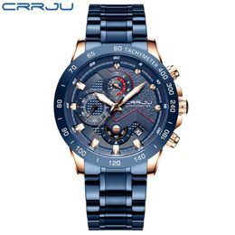 Top Luxury Brand CRRJU New Men Watch Fashion Sport Waterproof Chronograph Male Satianless Steel Wristwatch Relogio Masculino nice 304o