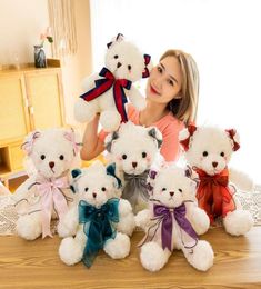 Cute ita Dressing Girl Bear Doll Stuffed ss Bow Ribbon Teddy Doll Soft White Bears Plush Toy Muppet Ragdoll4967433