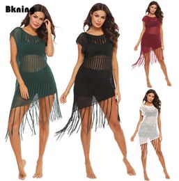 Women Beach Cover Up Large Dresses Long Tassel Tunic Bathing Suit Coverups Wrap Black Swim Summer Dress 2021 Plus Size S XL X07265969780