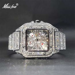 Luxury Hip Hop Ice out Mens Watch Iced Custom Bling Cz VVS Silver Square Diamond