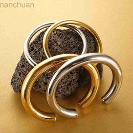 Bangle Stainless Steel Gold Colour Thick Tube Open Bangle For Women Girl Hiphop Cuff Bracelet Jewellery ldd240312