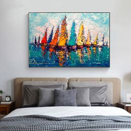 Abstract Boat Ship Posters Sail Landscape Painting Canvas Prints Wall Art for Living Room Modern Sofa Home Decor Tree Rain Sea2116