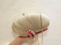 Designer Lady Diamond Shell Evening Clutch Bag Women Wedding Party Shiny Handbags Bridal Pleated Purse Bags Chain Shoulder Bag4363010