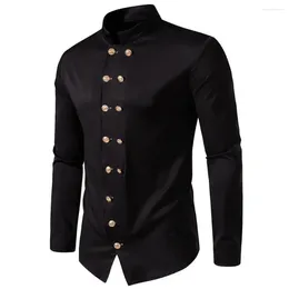 Men's Casual Shirts Breathable Men Shirt Elegant Double-breasted With Stand Collar Slim Fit Formal Top For Sophisticated Style Comfort