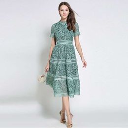 Summer Womens Elegant Slim Fit Large Swing Dress Fried Color Long Lace